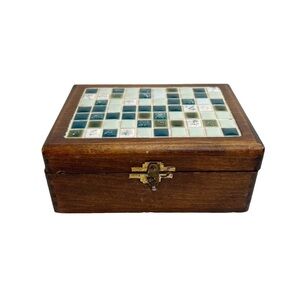 Wooden Teal Green Ceramic Tile Mosaic Trinket Box